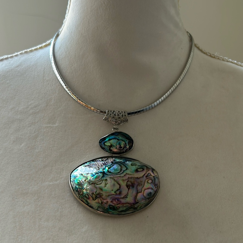 Natural Abalone Shell Double Sided Shells On Oval… - image 1